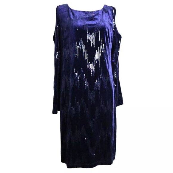 Jessica Howard Dresses & Skirts - NWT Jessica Howard Blue Velvet Cocktail Dress Evening Sequin Cold Shoulder